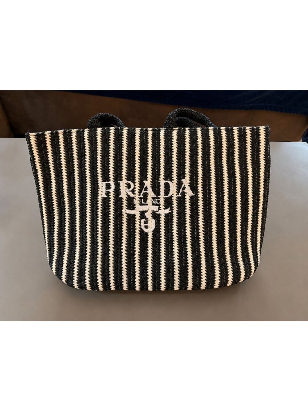 Prada Black & White Raffia Tote Bag